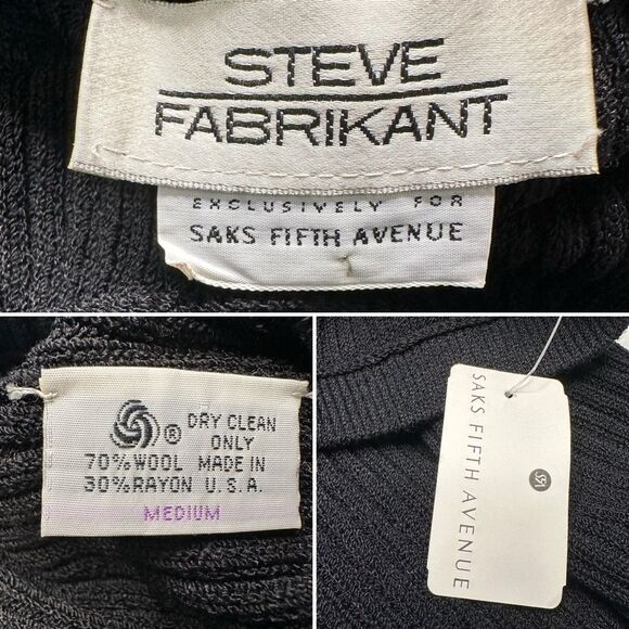 Vintage Steve Fabrikant Wool Ribbed Midi Skirt Black NWT 90s Minimalist USA Med. - Picture 6 of 10